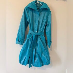 Samuel Dong Bubble Trench Coat Dress Turquoise Blue Size Medium *READ*